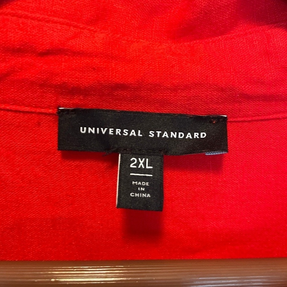 Universal Standard Elbe Stretch Linen Blend Shirt Red No Gap Button Down Bold - Picture 4 of 8